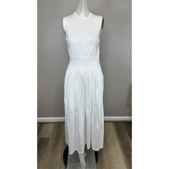 NWT Toteme Sleeveless Cotton Jersey Crew Neck Midi Tee Dress Off White M $290 - Picture 4 of 10